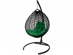 Подвесное кресло Кокон Капля Люкс ротанг каркас чёрный-подушка зелёная