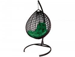 Подвесное кресло Кокон Капля Люкс ротанг каркас коричневый-подушка зелёная