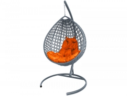 Подвесное кресло Кокон Капля Люкс ротанг каркас серый-подушка оранжевая