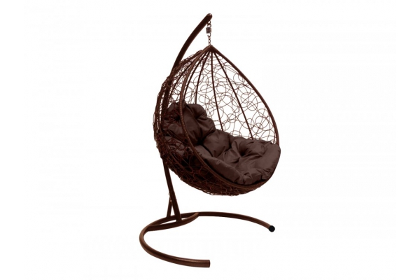 Подвесное кресло Кокон Капля ротанг каркас коричневый-подушка коричневая