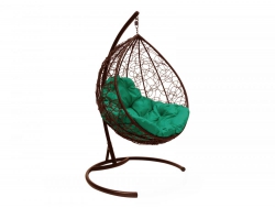 Подвесное кресло Кокон Капля ротанг каркас коричневый-подушка зелёная
