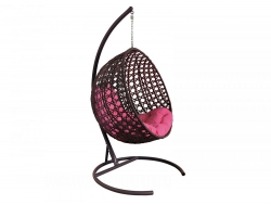Подвесное кресло Кокон Круглый Люкс ротанг каркас коричневый-подушка розовая