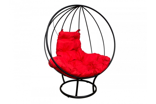 Кресло Кокон Круглый на подставке каркас чёрный-подушка красная