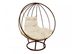 Кресло Кокон Круглый на подставке каркас коричневый-подушка бежевая