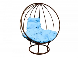 Кресло Кокон Круглый на подставке каркас коричневый-подушка голубая