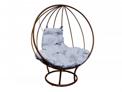 Кресло Кокон Круглый на подставке каркас коричневый-подушка серая