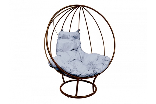 Кресло Кокон Круглый на подставке каркас коричневый-подушка серая
