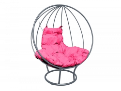 Кресло Кокон Круглый на подставке каркас серый-подушка розовая