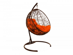 Подвесное кресло Кокон Круглый ротанг каркас чёрный-подушка оранжевая