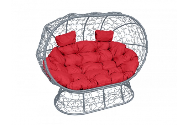 Подвесной диван Кокон Лежебока на подставке каркас серый-подушка красная