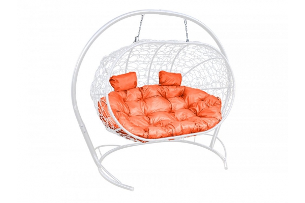 Подвесной диван Кокон Лежебока каркас белый-подушка оранжевая
