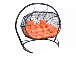 Подвесной диван Кокон Лежебока каркас чёрный-подушка оранжевая
