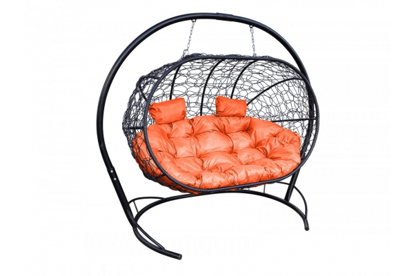 Подвесной диван Кокон Лежебока каркас чёрный-подушка оранжевая