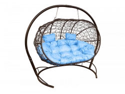 Подвесной диван Кокон Лежебока каркас коричневый-подушка голубая