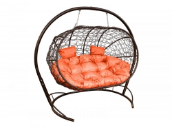 Подвесной диван Кокон Лежебока каркас коричневый-подушка оранжевая