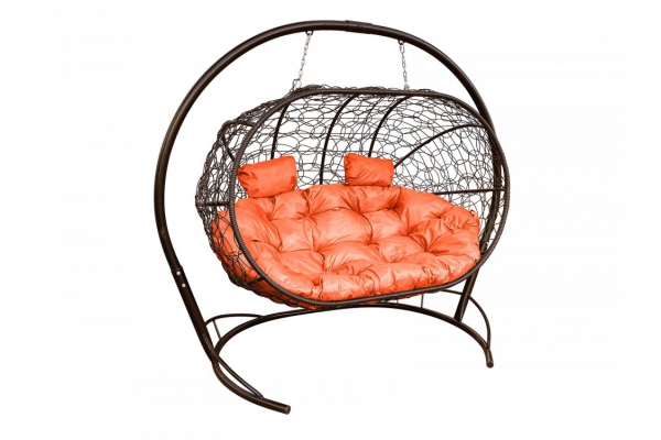 Подвесной диван Кокон Лежебока каркас коричневый-подушка оранжевая