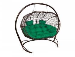 Подвесной диван Кокон Лежебока каркас коричневый-подушка зелёная