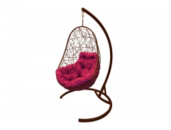 Подвесное кресло Кокон Овал ротанг каркас коричневый-подушка бордовая