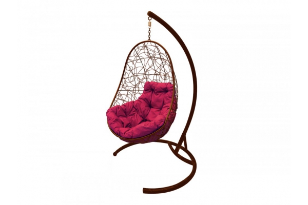 Подвесное кресло Кокон Овал ротанг каркас коричневый-подушка бордовая