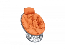 Кресло Папасан мини с ротангом каркас серый-подушка оранжевая