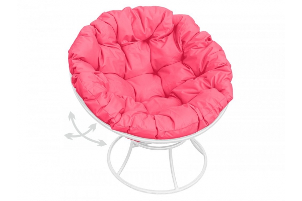 Кресло Папасан пружинка без ротанга каркас белый-подушка розовая