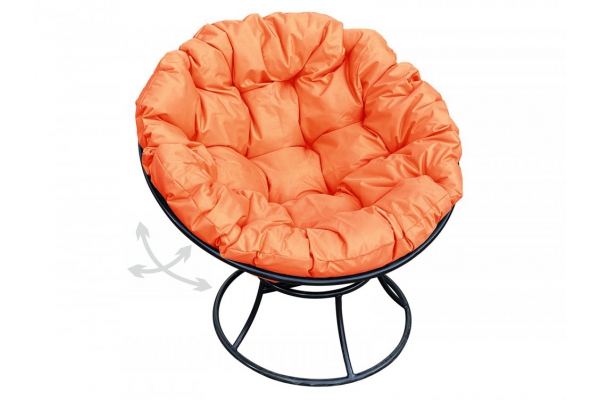 Кресло Папасан пружинка без ротанга каркас черный-подушка оранжевая