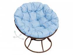 Кресло Папасан пружинка без ротанга каркас коричневый-подушка голубая