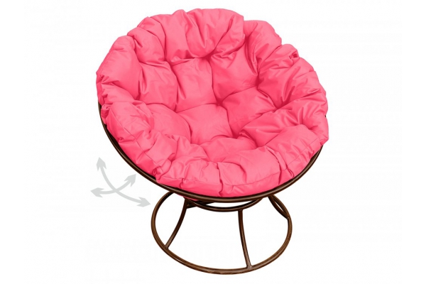 Кресло Папасан пружинка без ротанга каркас коричневый-подушка розовая