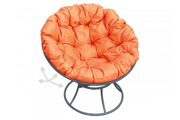Кресло Папасан пружинка без ротанга каркас серый-подушка оранжевая