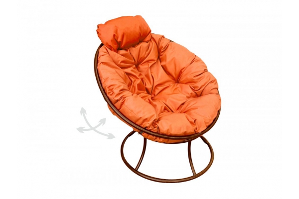 Кресло Папасан пружинка мини без ротанга каркас коричневый-подушка оранжевая