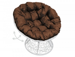 Кресло Папасан пружинка с ротангом каркас белый-подушка коричневая