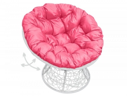 Кресло Папасан пружинка с ротангом каркас белый-подушка розовая