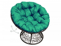 Кресло Папасан пружинка с ротангом каркас чёрный-подушка зелёная