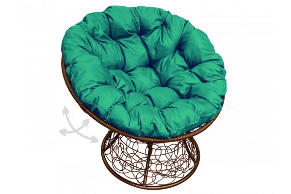 Кресло Папасан пружинка с ротангом каркас коричневый-подушка зелёная