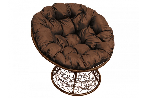 Кресло Папасан с ротангом каркас коричневый-подушка коричневая