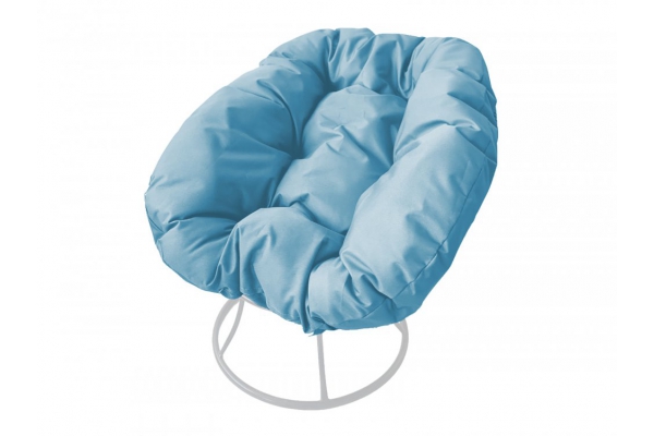 Кресло Пончик без ротанга каркас белый-подушка голубая