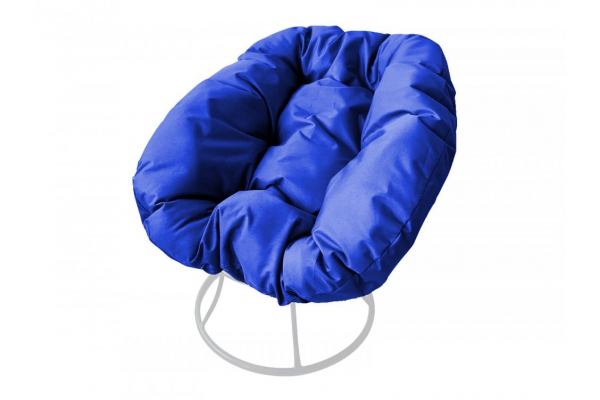 Кресло Пончик без ротанга каркас белый-подушка синяя