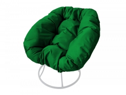 Кресло Пончик без ротанга каркас белый-подушка зелёная