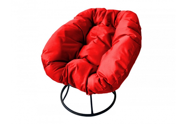 Кресло Пончик без ротанга каркас чёрный-подушка красная