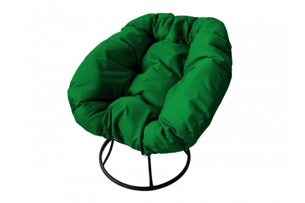 Кресло Пончик без ротанга каркас чёрный-подушка зелёная