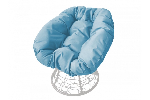 Кресло Пончик с ротангом каркас белый-подушка голубая