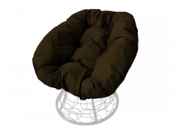 Кресло Пончик с ротангом каркас белый-подушка коричневая