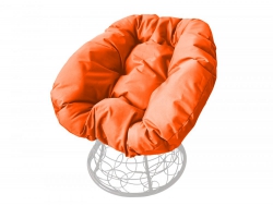 Кресло Пончик с ротангом каркас белый-подушка оранжевая