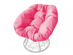 Кресло Пончик с ротангом каркас белый-подушка розовая