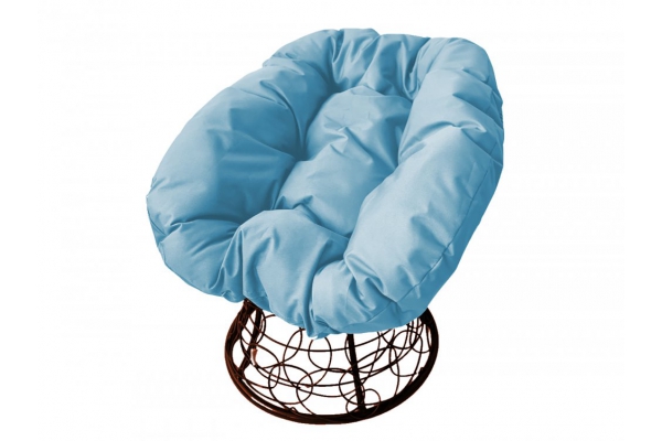 Кресло Пончик с ротангом каркас коричневый-подушка голубая