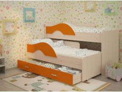 Кровать 2-х ярусная выкатная с ящиком Радуга оранж