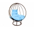 Кресло Кокон Круглый на подставке каркас коричневый-подушка голубая