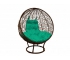 Кресло Кокон Круглый на подставке ротанг каркас коричневый-подушка зелёная