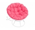 Кресло Папасан пружинка без ротанга каркас белый-подушка розовая