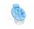 Кресло Папасан пружинка мини с ротангом каркас белый-подушка голубая
